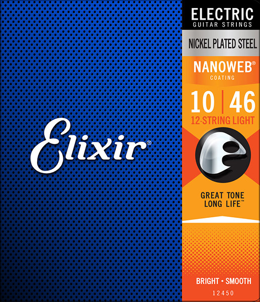 Elixir 12450 NANOWEB Комплект струн для 12-струнной электрогитары, Light, 10-46