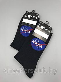 Носки черные с принтом "NASA"/ размер 40-45/ удлиненные носки/ носки с рисунком