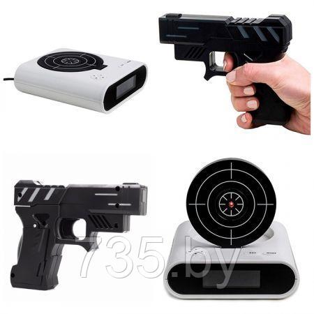 Будильник Мишень белый с черным лазерным пистолетом - фото 2 - id-p167709721
