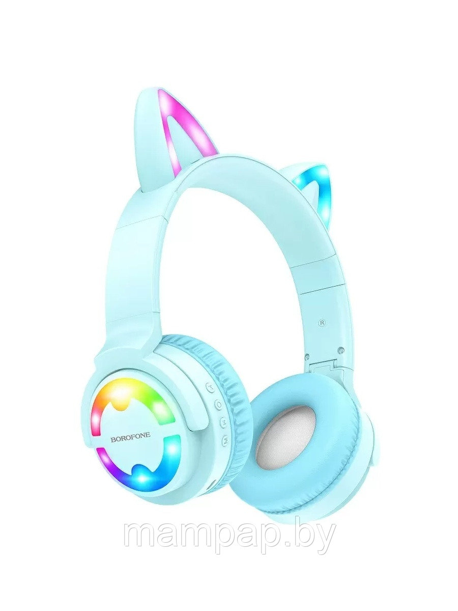 Bluetooth-наушники Cat ear Borofone BO15 с кошачьими ушками, голубые