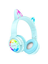 Bluetooth-наушники Cat ear Borofone BO15 с кошачьими ушками, голубые