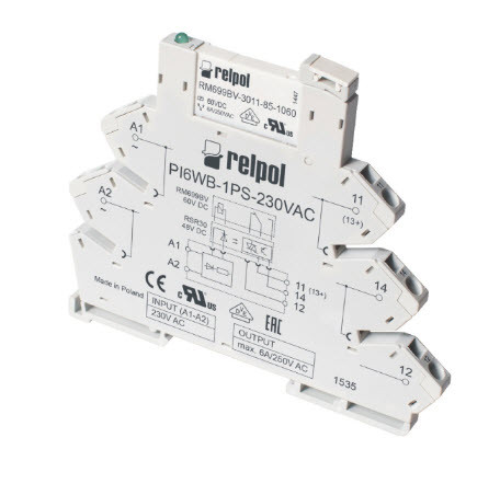 Реле интерфейсное PIR6WB-1PS-12VDC-R, 1CO, 6A(250VAC), 12VDC, LED, пружинный зажим, W=6.2mm - фото 1 - id-p170414294