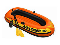 Надувная лодка трехместная Explorer 300, 211х117х41 см + весла пластик.122 см, насос ручной, INTEX (от 6 лет)