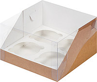 Коробка для капкейков Премиум, Крафт (на 4 шт), 160х160х h100 мм