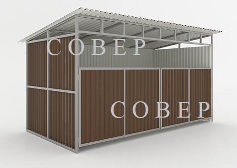 Навес для контейнеров по сбору ТБО со скатной крышей с воротами 4100х2100х2250мм - фото 1 - id-p173115236