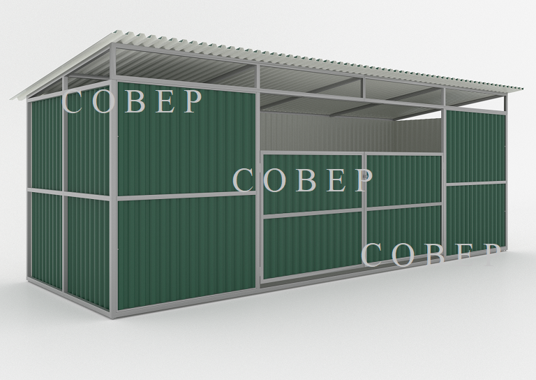 Навес для контейнеров по сбору ТБО со скатной крышей с воротами 6100х2100х2250мм