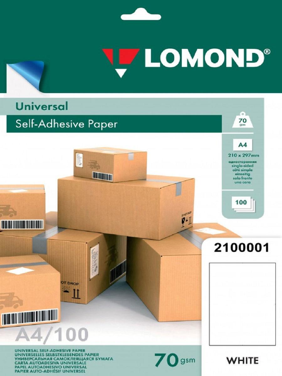 Бумага Lomond самоклеющаяся A4, 70 г/м2, 1 деление А4, 100 л. (2100001) - фото 1 - id-p173115615