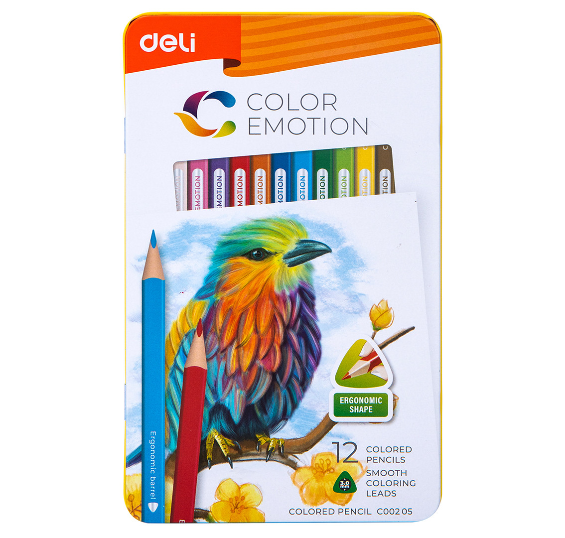 Карандаши цветные DELI «Color Emotion» NEW, 12 цветов, в металлическом пенале (Цена с НДС)