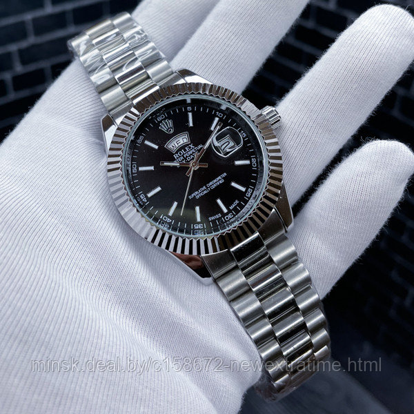 Стильные серебристые часы Rolex  (кварц, копия)