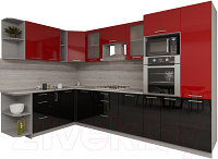 Готовая кухня Интерлиния Мила Gloss 1.88x3.2 левая (красный/черный)