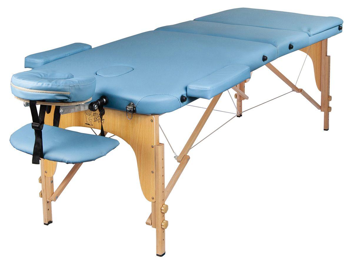 Массажный стол Atlas Sport 70 см складной 3-с деревянный (светло-голубой)