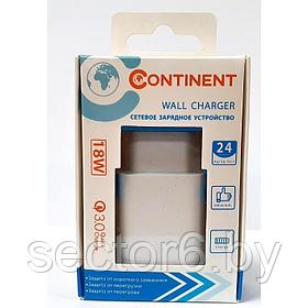 СЗУ Continent 1 TYPE-C+USB A 18W QC 3.0 Charger Input:100-240V ,PN18-201 WT CONTINENT PN18-201 WT