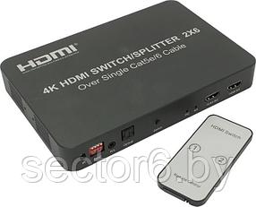 Разветвитель Orient HSP0206VE HDMI Switch/Splitter/Extender (2in -&gt; 6out 1.4b Jack 3.5mm  S-PDIF  ПДУ) +  б.п.