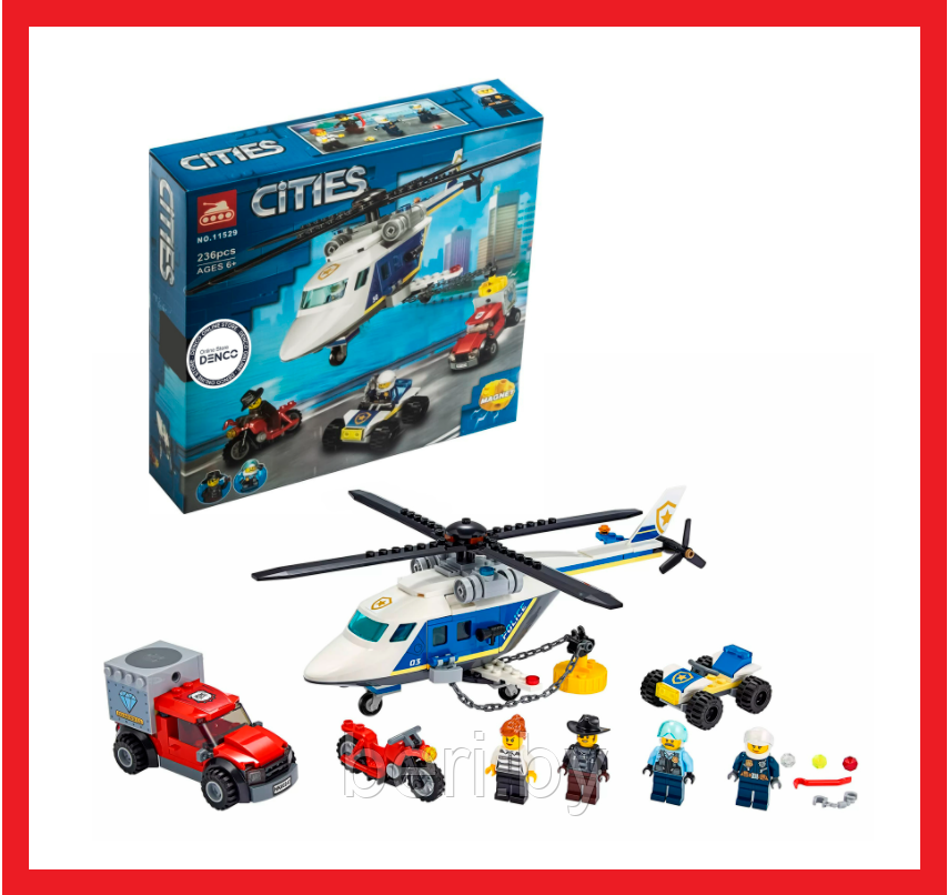 11529 Конструктор Lari "Погоня на полицейском вертолете", 236 деталей, Аналог LEGO City 60243