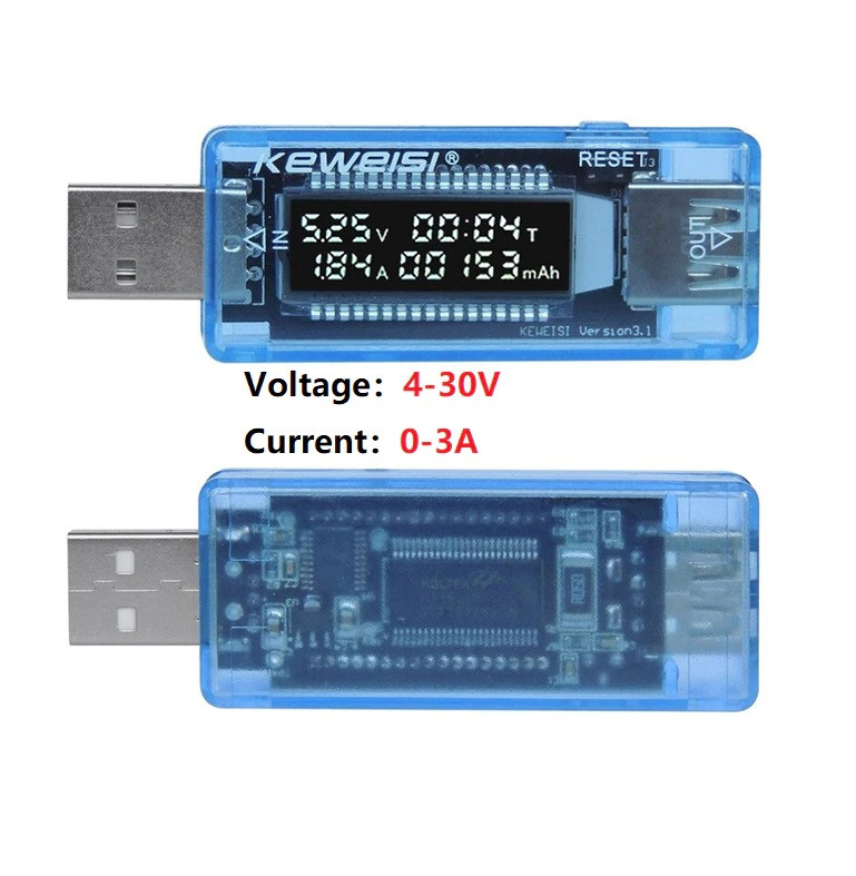 USB тестер KEWEISI KWS-V20, 3-9V, 3A, измеритель ёмкости - фото 1 - id-p173246189