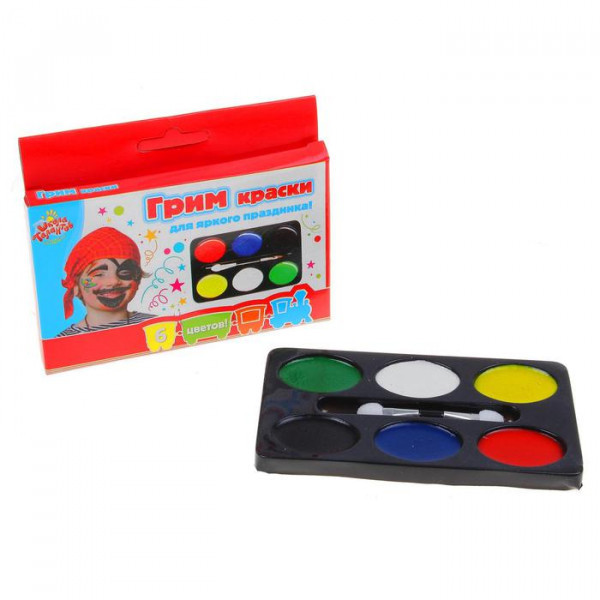 Грим-краски для лица и тела + апликатор 6 цветов - фото 1 - id-p173286611