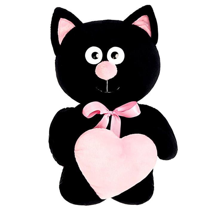 Мягкая игрушка «Котик с сердцем», цвет чёрный, 30 см - фото 1 - id-p173293731