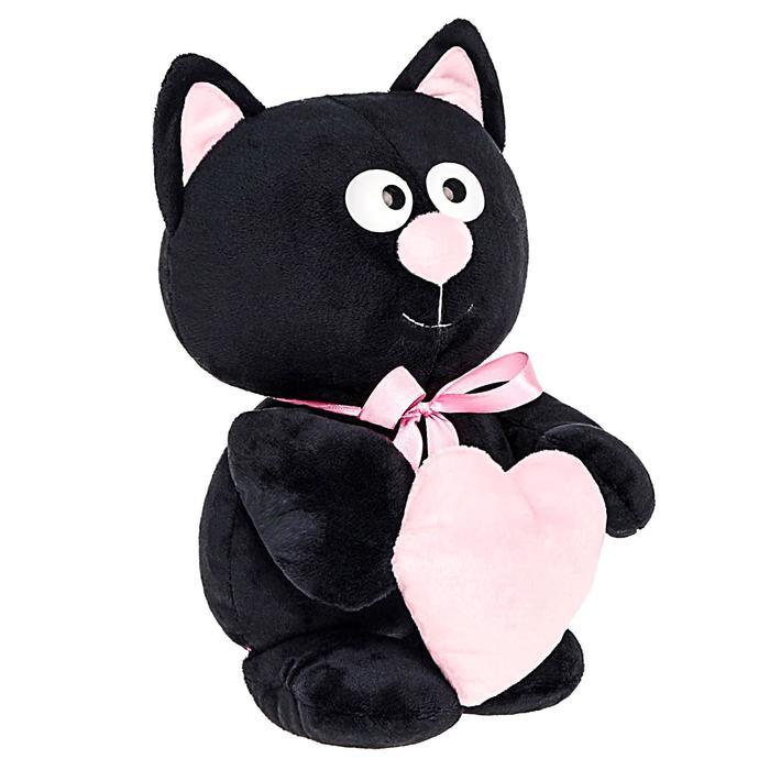 Мягкая игрушка «Котик с сердцем», цвет чёрный, 30 см - фото 2 - id-p173293731