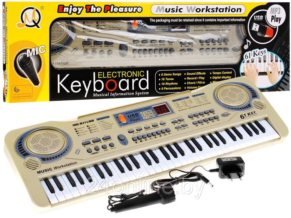 Детский синтезатор пианино MQ 811 USB и микрофоном - фото 1 - id-p173305575