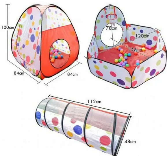 Детский игровой домик J1049 шатер, детская игровая палатка с туннелем, сухим бассейном и баскетбольным кольцом - фото 5 - id-p173313632