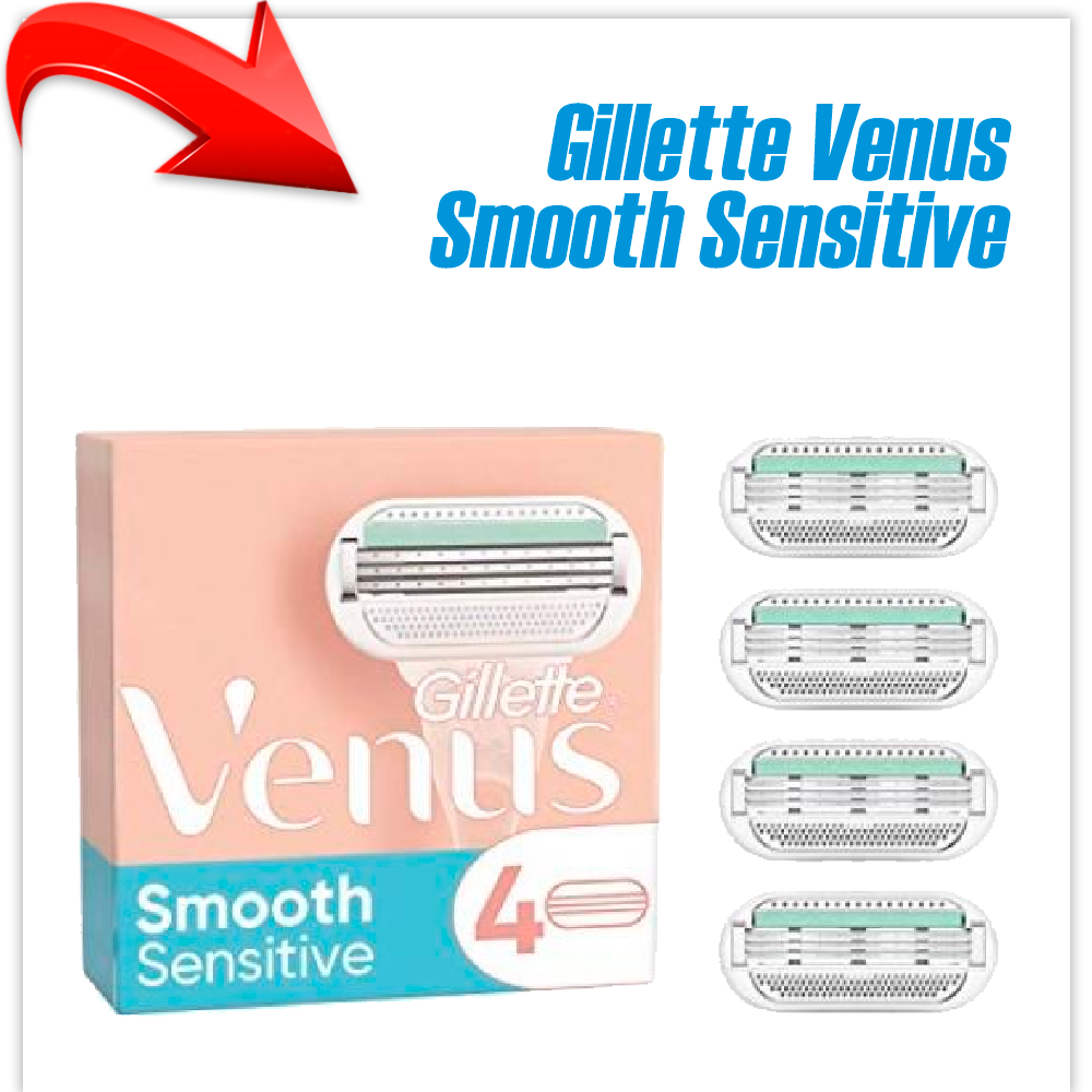 Сменные кассеты для бритья Gillette Venus Smooth Sensitive (4 шт) - фото 1 - id-p172106453