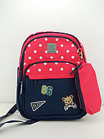 Детский школьный рюкзак в горошек "№06" с пеналом, розовый, 38 х 28 см