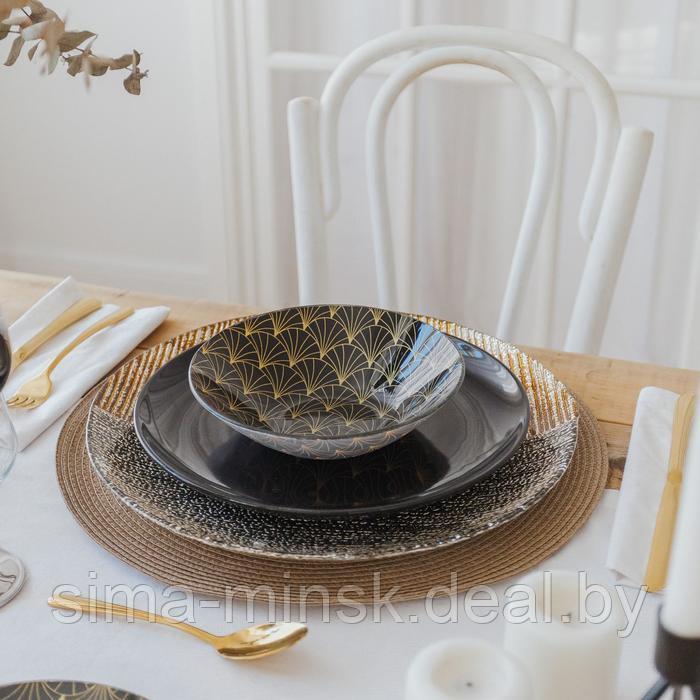 Набор тарелок стеклянных Доляна «Золотое перо», 19 предметов: 6 десертных тарелок, 6 обеденных тарелок, 6 - фото 6 - id-p173357407