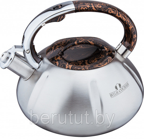 Чайник со свистком из нержавеющей стали (металлический) со свистком BELLA CUCINA BC-1047 большой 3л - фото 1 - id-p173364282