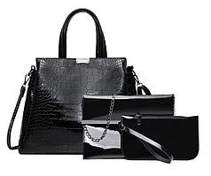 Набор женских сумок 3 в 1 ( сумка, клатч, клатч-кошелек) черный