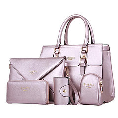 Набор женских сумок 5 в 1 ( сумка, клатч, кошелек, сумка-брелок с креплением, визитница ) перламутр