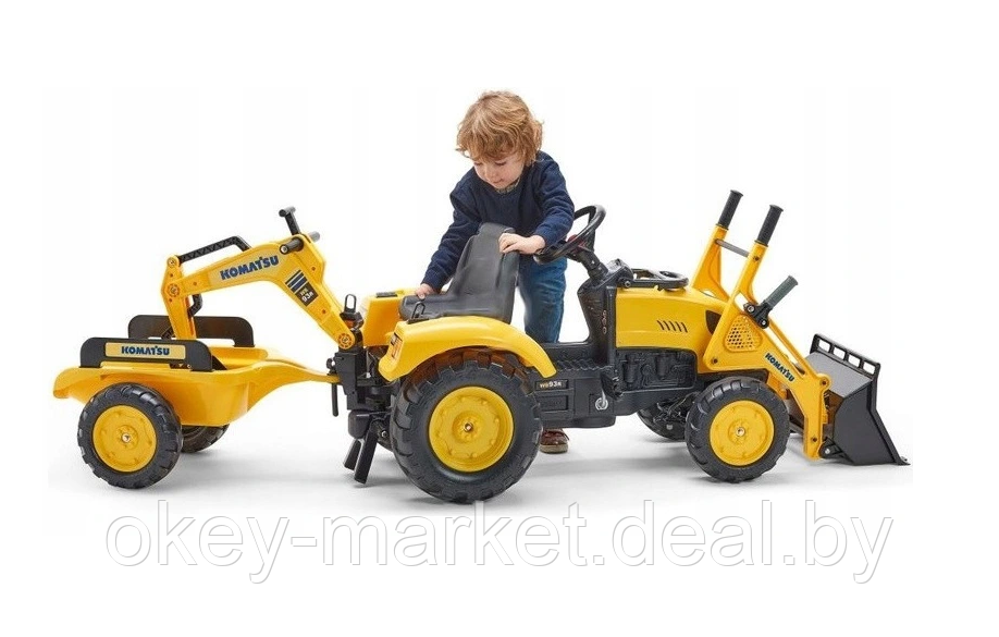 Детский педальный трактор Falk с прицепом и двумя ковшами Komatsu - фото 3 - id-p173387668