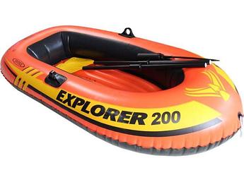 Надувная лодка двухместная Explorer 200, 185х94х41 см + весла пластик.122 см, насос ручной, INTEX (от 6 лет)