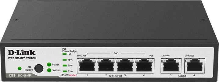 Коммутатор DLink DES-1100-06MP/A1A 4-port 10/100Mbps PoE + 2*10/100/1000Mbps