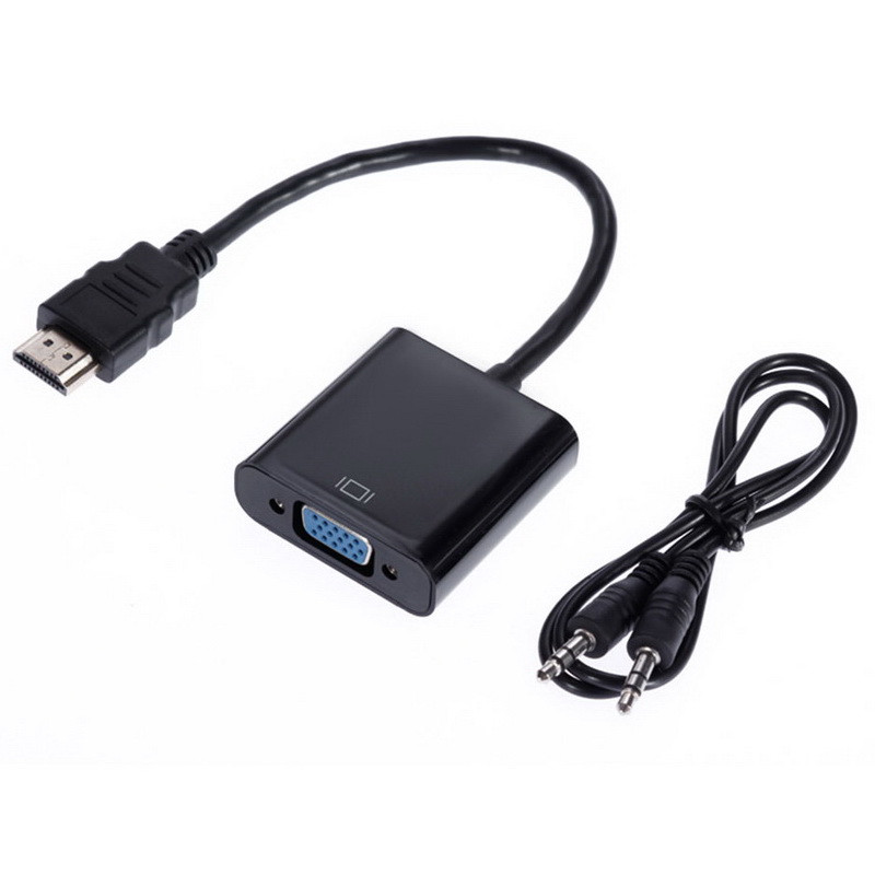 Адаптер - переходник HDMI VGA - jack 3.5mm (AUX), черный - фото 1 - id-p141925510