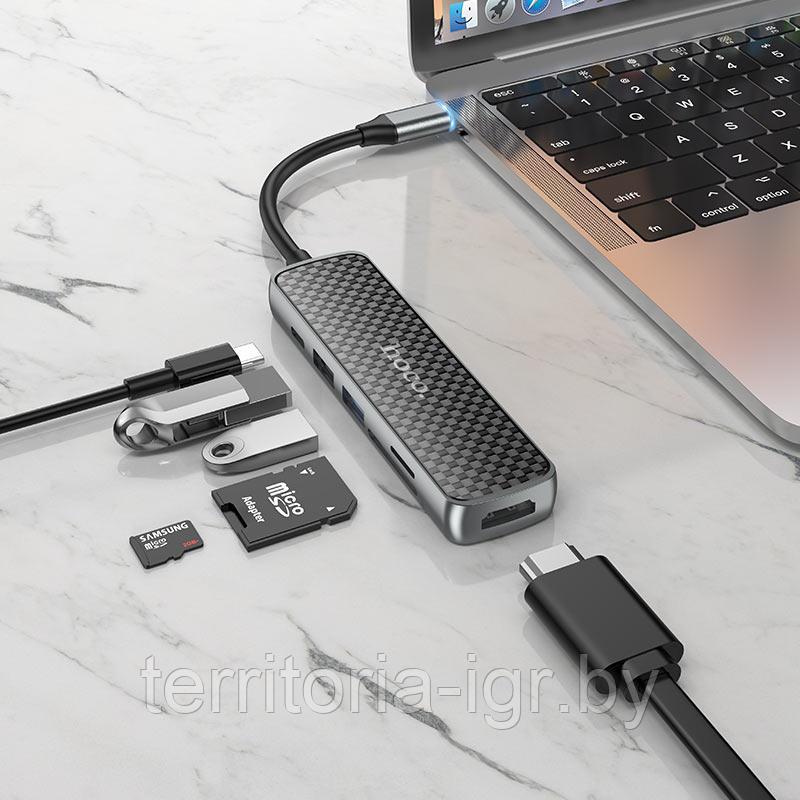 Адаптер Type-C на HDMI+USB3.0+USB2.0+SD+TF+PD HB24 металлик Hoco - фото 5 - id-p173416942