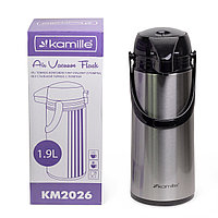 Термос пластиковый со стеклянной колбой 1900 мл. (чёрный/серебро) Kamille 2026