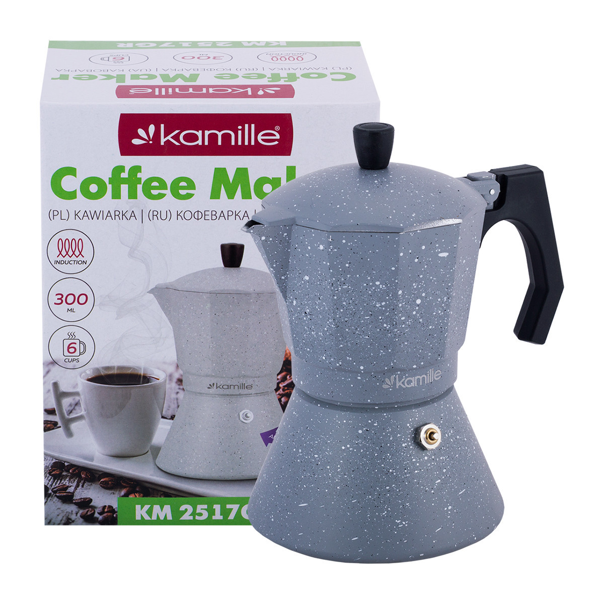 Гейзерная кофеварка из алюминия 300 мл (6 чашек) Kamille 2517GR - фото 1 - id-p173454865