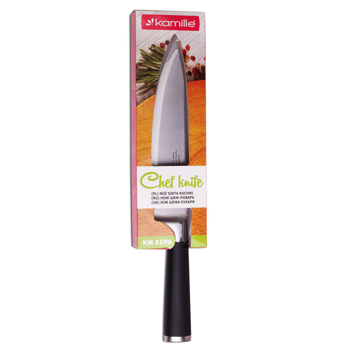 Нож «Шеф-повар» из нержавеющей стали "soft touch" (лезвие 20 см, рукоятка 14,5 см) Kamille 5190 - фото 2 - id-p173455265