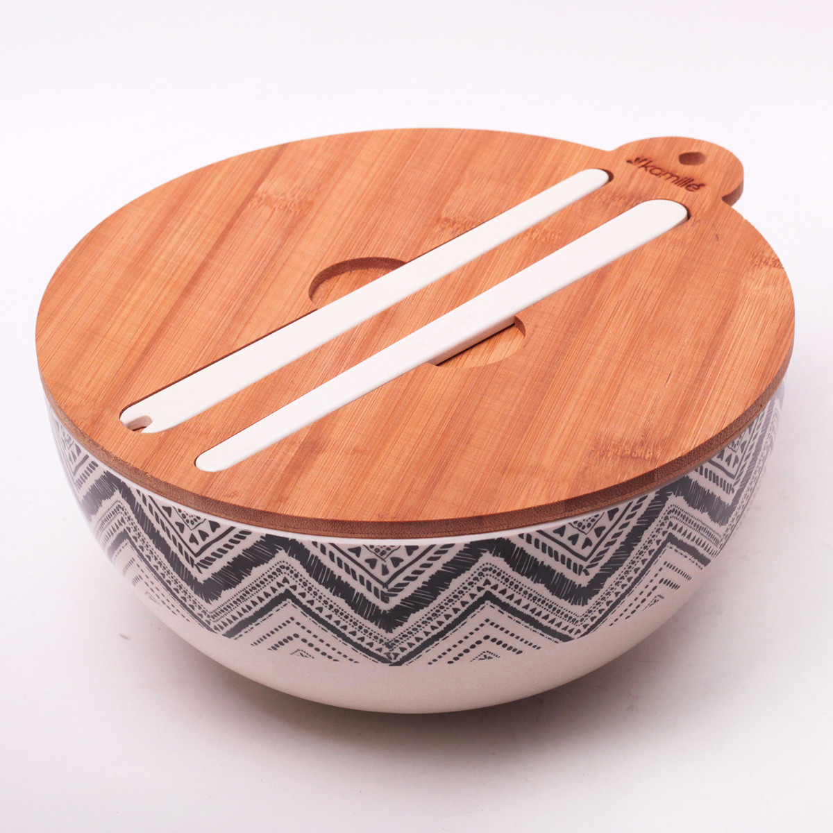 Миска для салата из бамбукового волокна с крышкой и приборами 27*12.2 см. Kamille 4384 - фото 3 - id-p173456143
