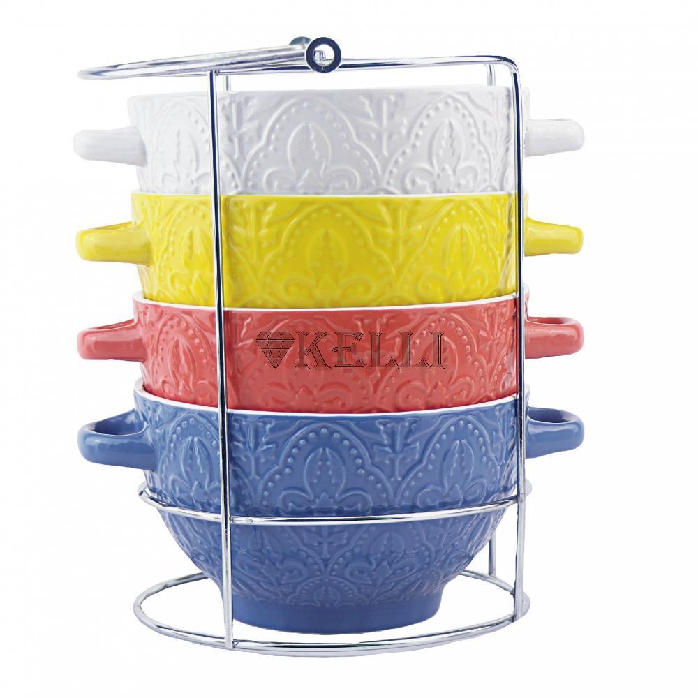 Набор керамическиx супниц с ручками из 4 пр на подставке KELLI KL-392 - фото 1 - id-p173456218
