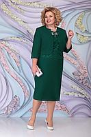 Женский осенний кружевной зеленый нарядный большого размера комплект с платьем Ninele 3101 изумруд 54р.