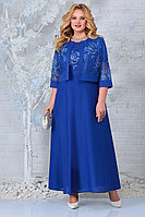 Женский осенний кружевной синий нарядный большого размера комплект с платьем Ninele 7333 василек 52р.