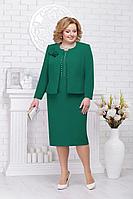 Женский осенний зеленый нарядный большого размера комплект с платьем Ninele 2193 изумруд 54р.