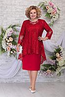 Женский осенний кружевной красный нарядный большого размера комплект с платьем Ninele 5842 красный 54р.