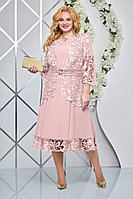 Женский осенний шифоновый розовый нарядный большого размера комплект с платьем Ninele 5876 пудра 64р.