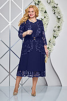 Женский осенний шифоновый синий нарядный большого размера комплект с платьем Ninele 5876 синий 60р.