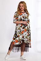 Женский летний большого размера комплект с платьем Angelina & Сompany 555 оранж-черный 52р.