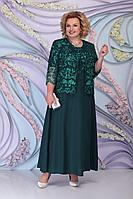 Женский осенний трикотажный зеленый нарядный большого размера комплект с платьем Ninele 3160 изумруд 54р.