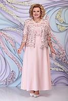 Женский осенний трикотажный розовый нарядный большого размера комплект с платьем Ninele 3160 пудра 54р.