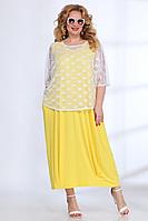 Женский летний хлопковый большого размера комплект с платьем Angelina & Сompany 530 желтый-белый 50р.